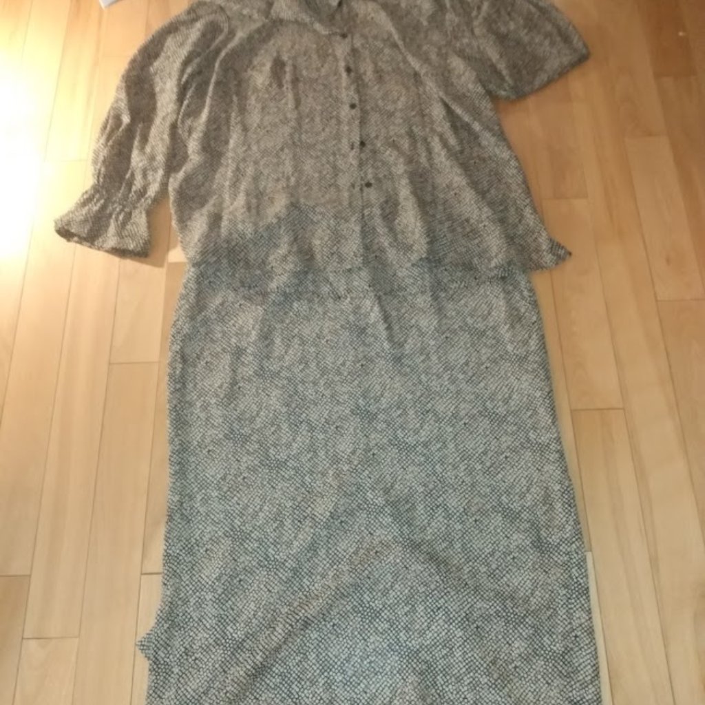 Apostrophe: Two-Piece Dress Set. Brown/Tan Blouse & Maxi Skirt.